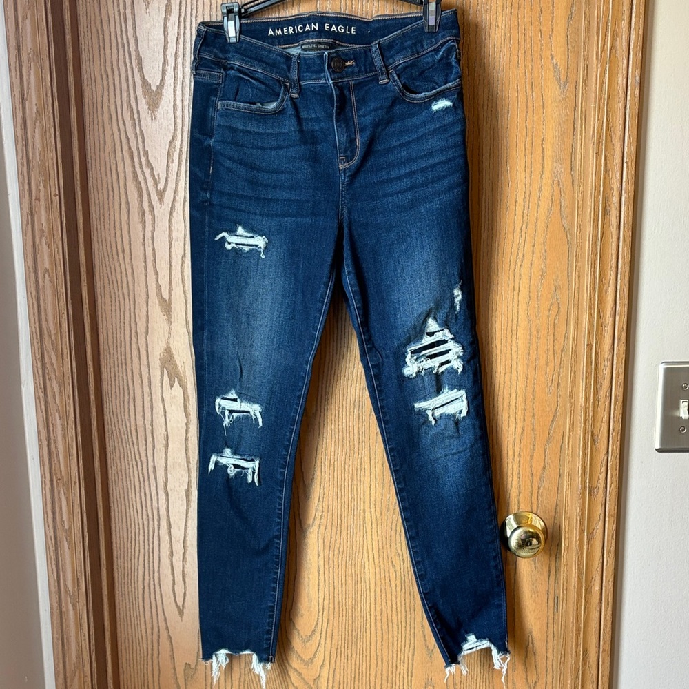 American Eagle Outfitters Dark Blue Ripped Skinny Jeans